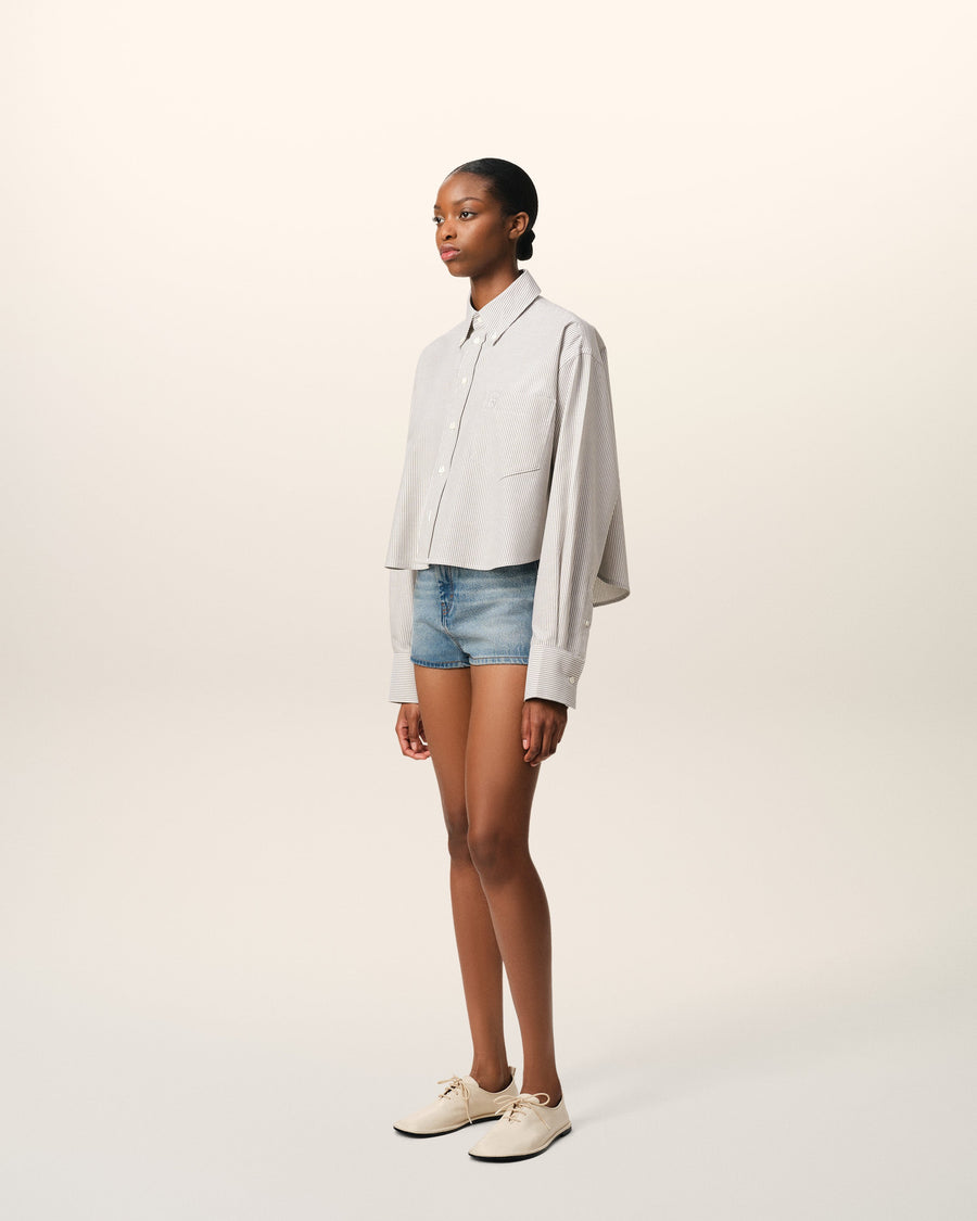 Green Cotton Cropped Oversized Shirt