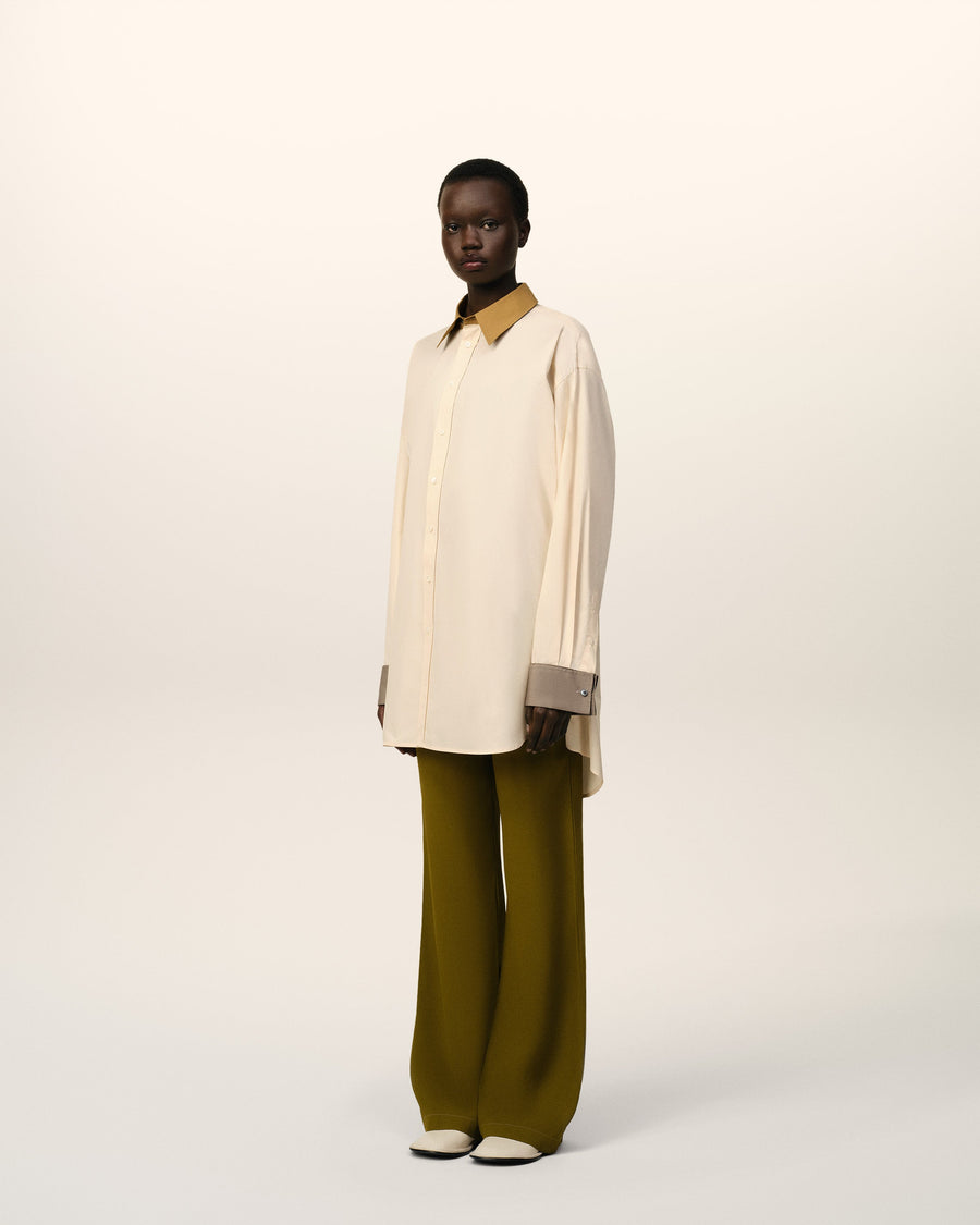 Beige Cotton Classic Collar Loose Shirt