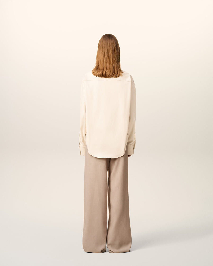 Beige Cotton Embossed Ami De Coeur Boxy Shirt