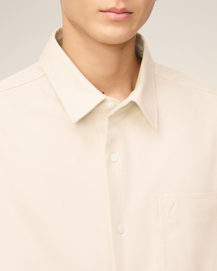 Beige Cotton Embossed Ami De Coeur Boxy Shirt