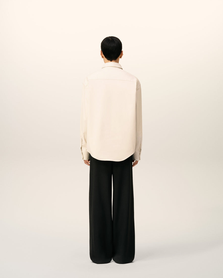 Beige Cotton Embossed Ami De Coeur Boxy Shirt