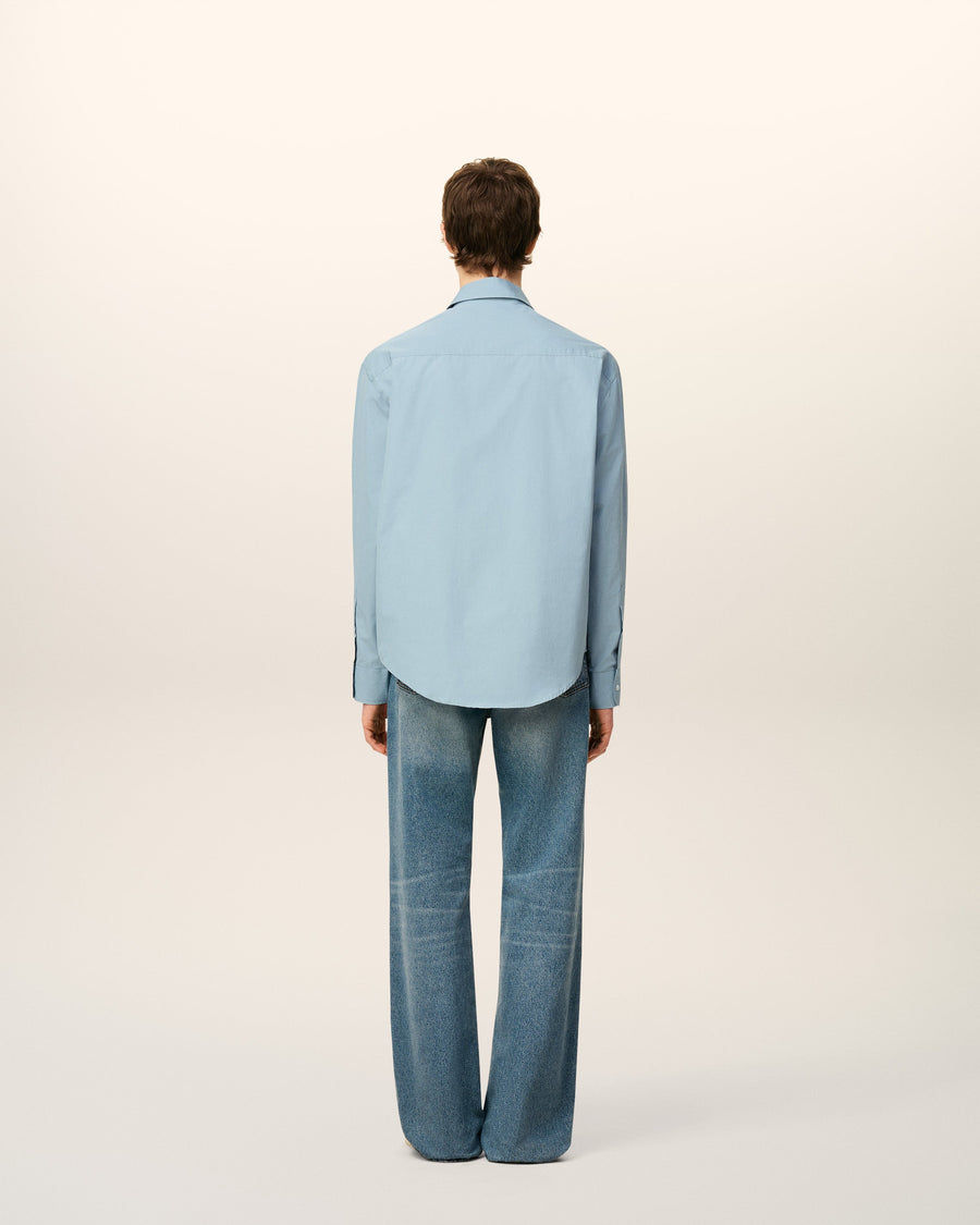 Blue Cotton Embossed Ami De Coeur Boxy Shirt