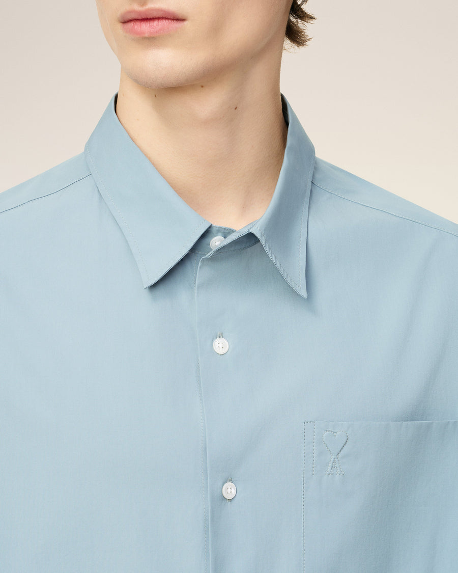 Blue Cotton Embossed Ami De Coeur Boxy Shirt