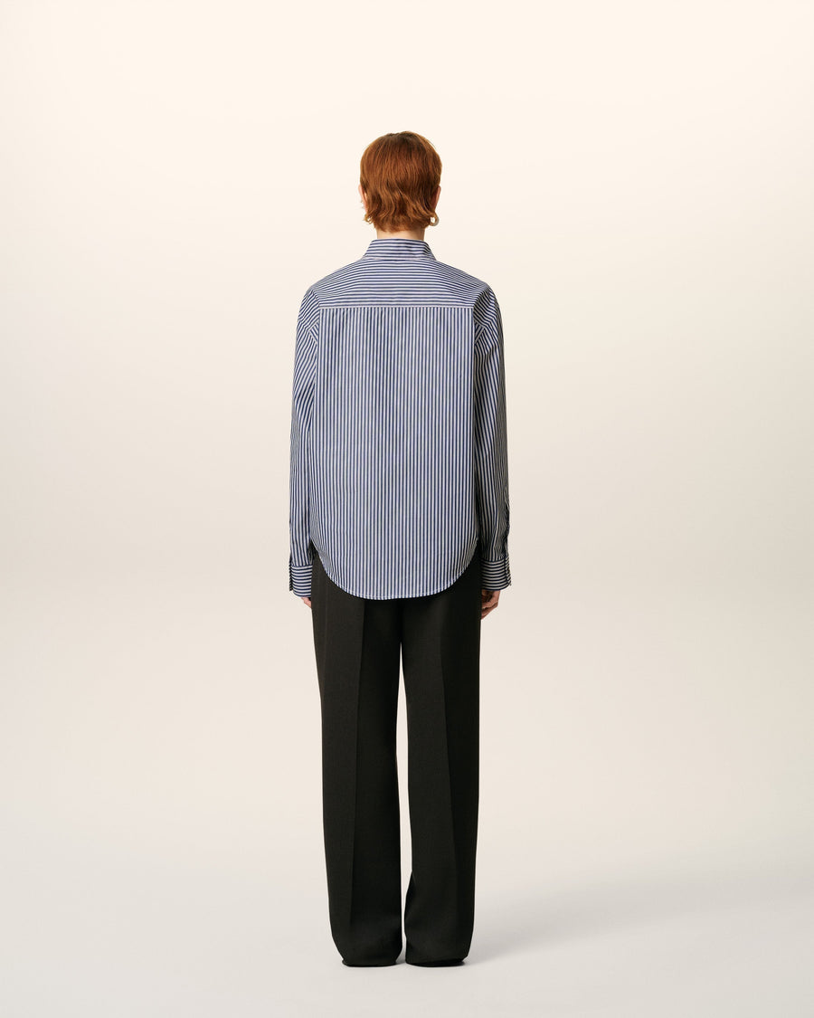 Blue Cotton Embossed Striped Ami De Coeur Boxy Shirt