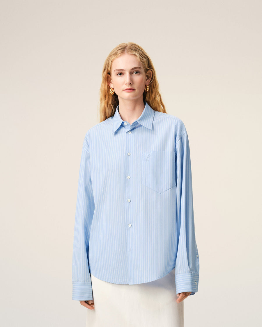 Blue Cotton Long Sleeve Ami De Coeur Boxy Shirt