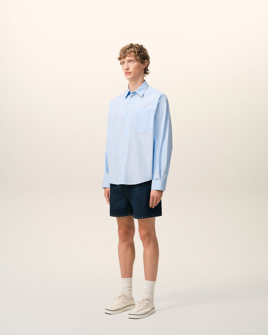 Blue Cotton Long Sleeve Ami De Coeur Boxy Shirt