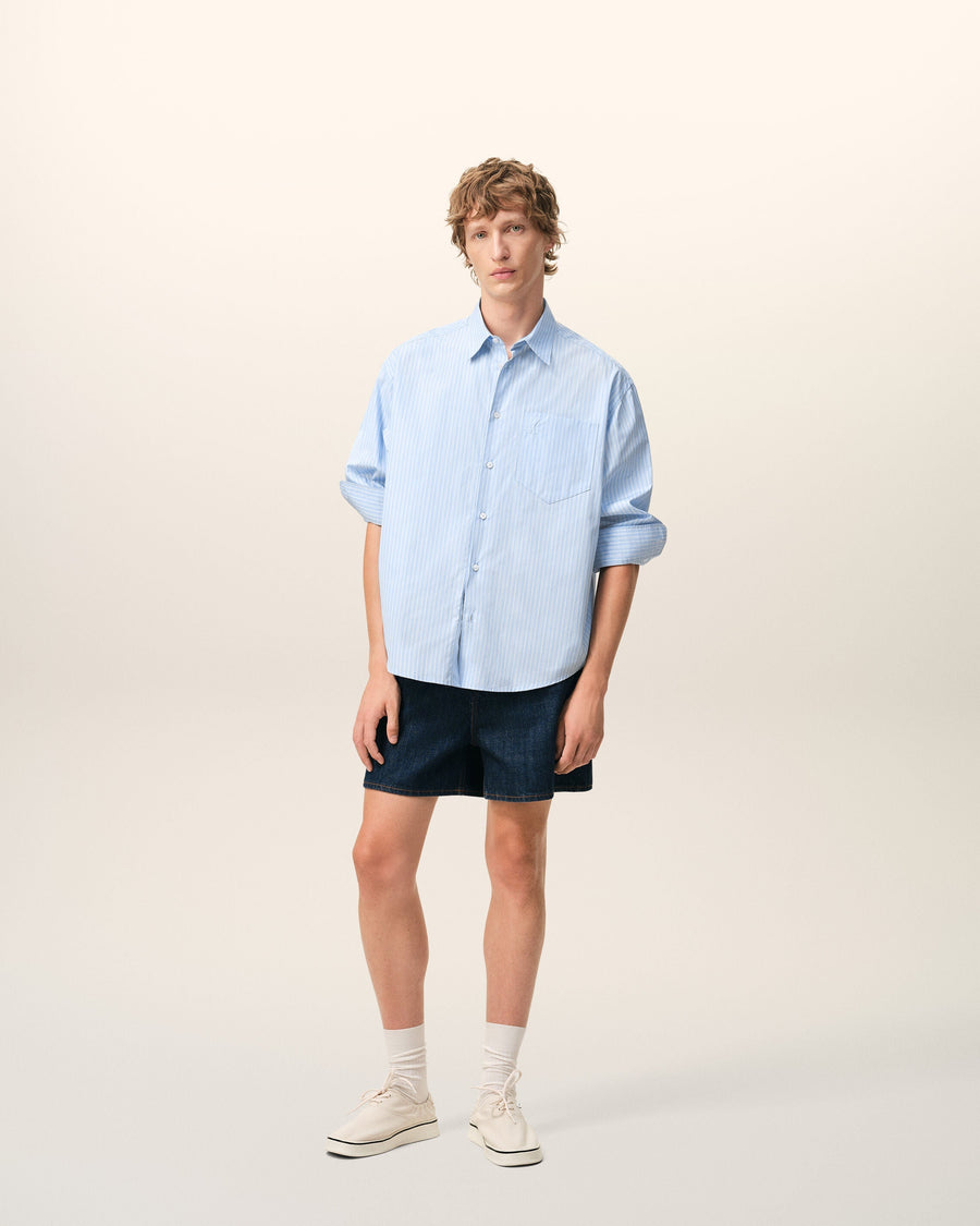 Blue Cotton Long Sleeve Ami De Coeur Boxy Shirt