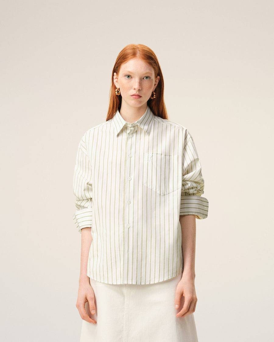 White Striped Cotton Ami De Coeur Boxy Shirt