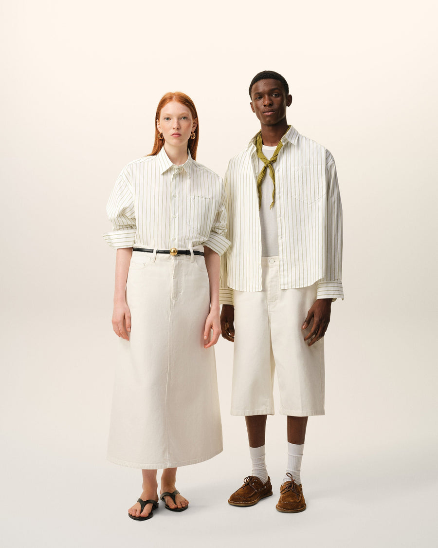 White Striped Cotton Ami De Coeur Boxy Shirt