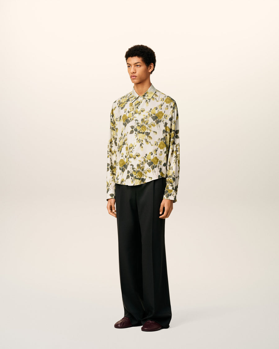 Green Flower Printed Boxy Shirt