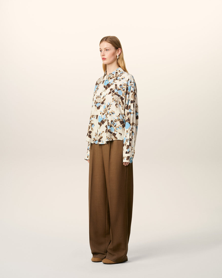 Blue Flower Printed Boxy Shirt
