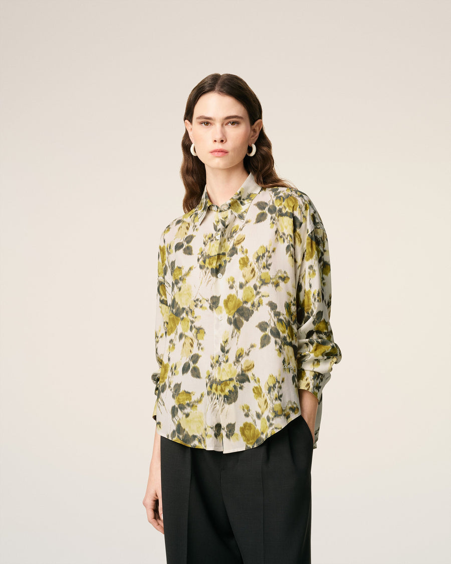 Green Flower Printed Boxy Shirt