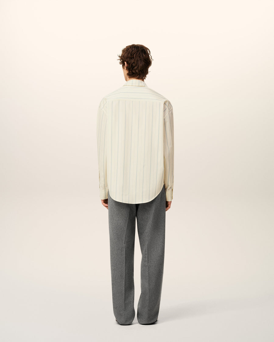Beige Cotton  Boxy Fit Striped Shirt