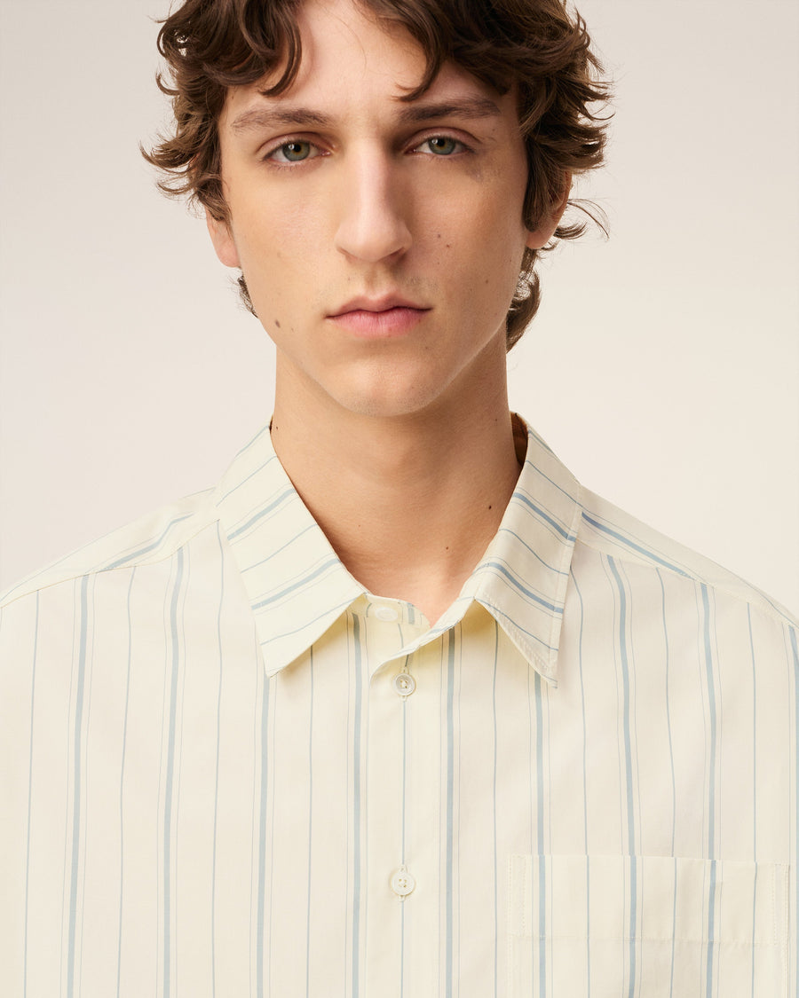 Beige Cotton  Boxy Fit Striped Shirt