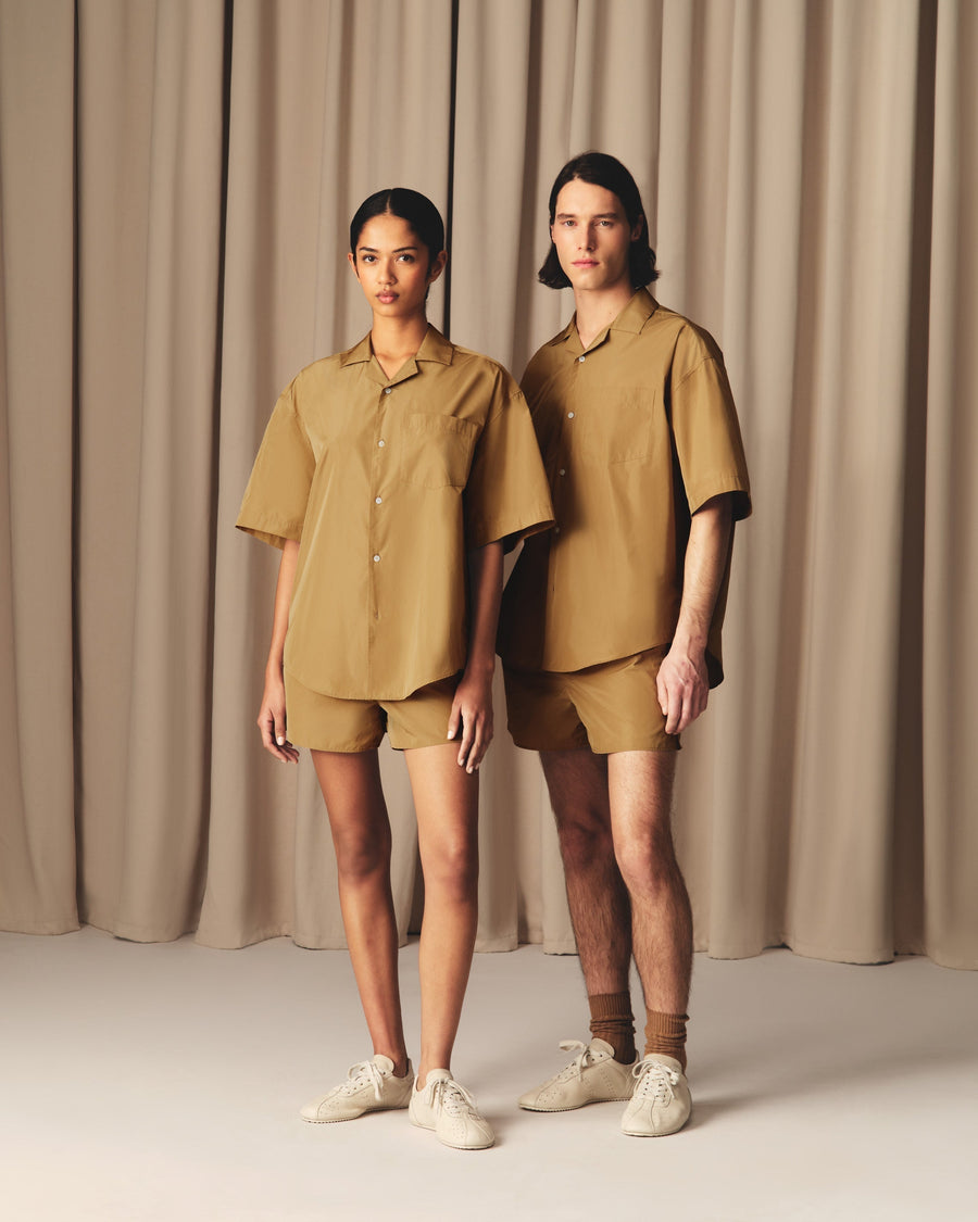 Brown Taffetass Short Sleeved Boxy Shirt