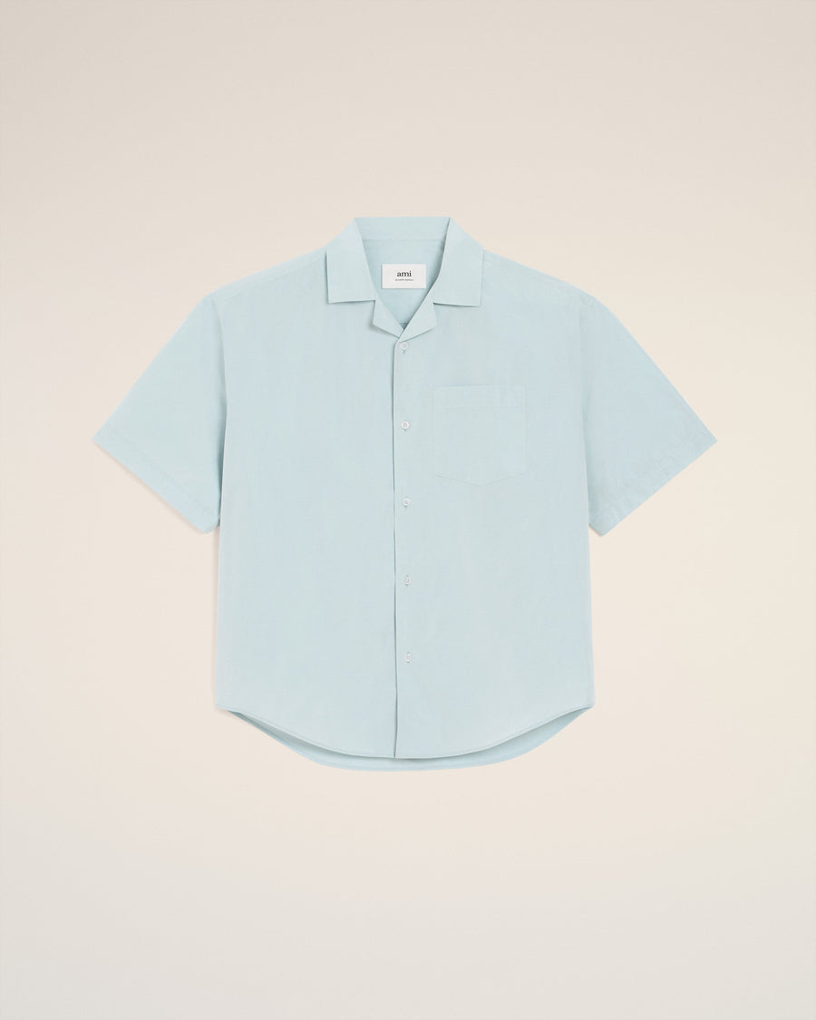 Blue Taffetas Short Sleeved Boxy Shirt