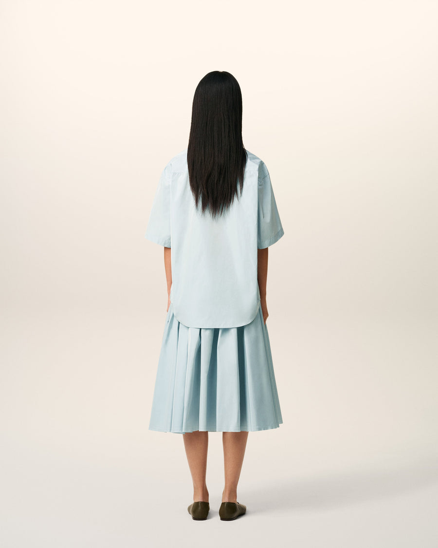 Blue Taffetas Short Sleeved Boxy Shirt