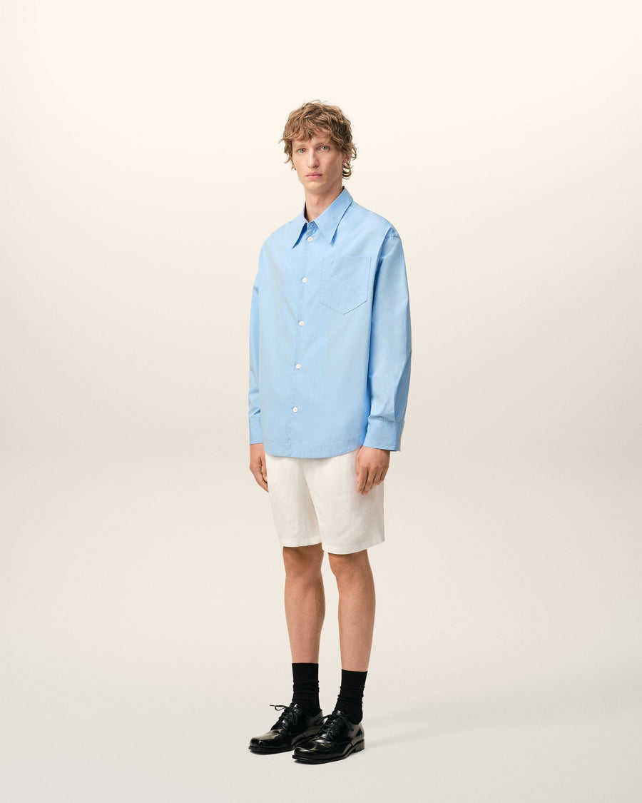 Blue Cotton Sharp Collar Ami De Coeur Wide Shirt