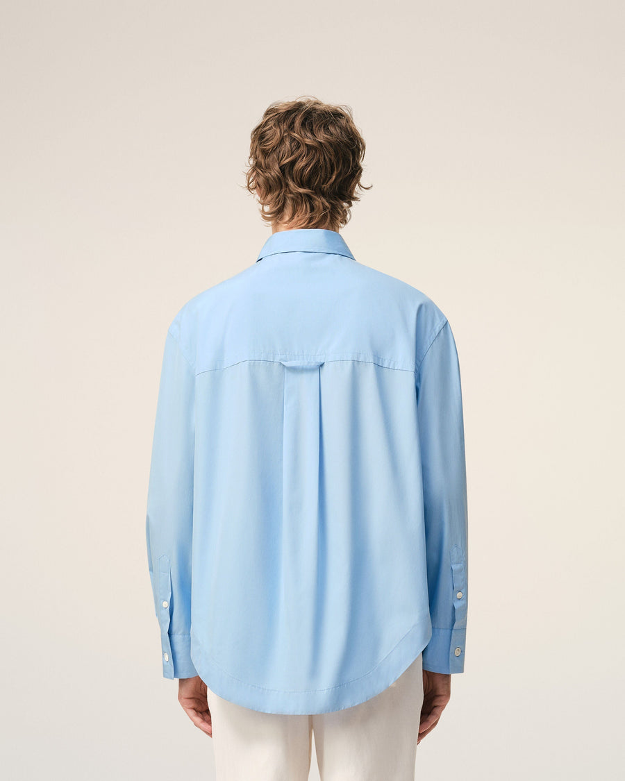 Blue Cotton Sharp Collar Ami De Coeur Wide Shirt