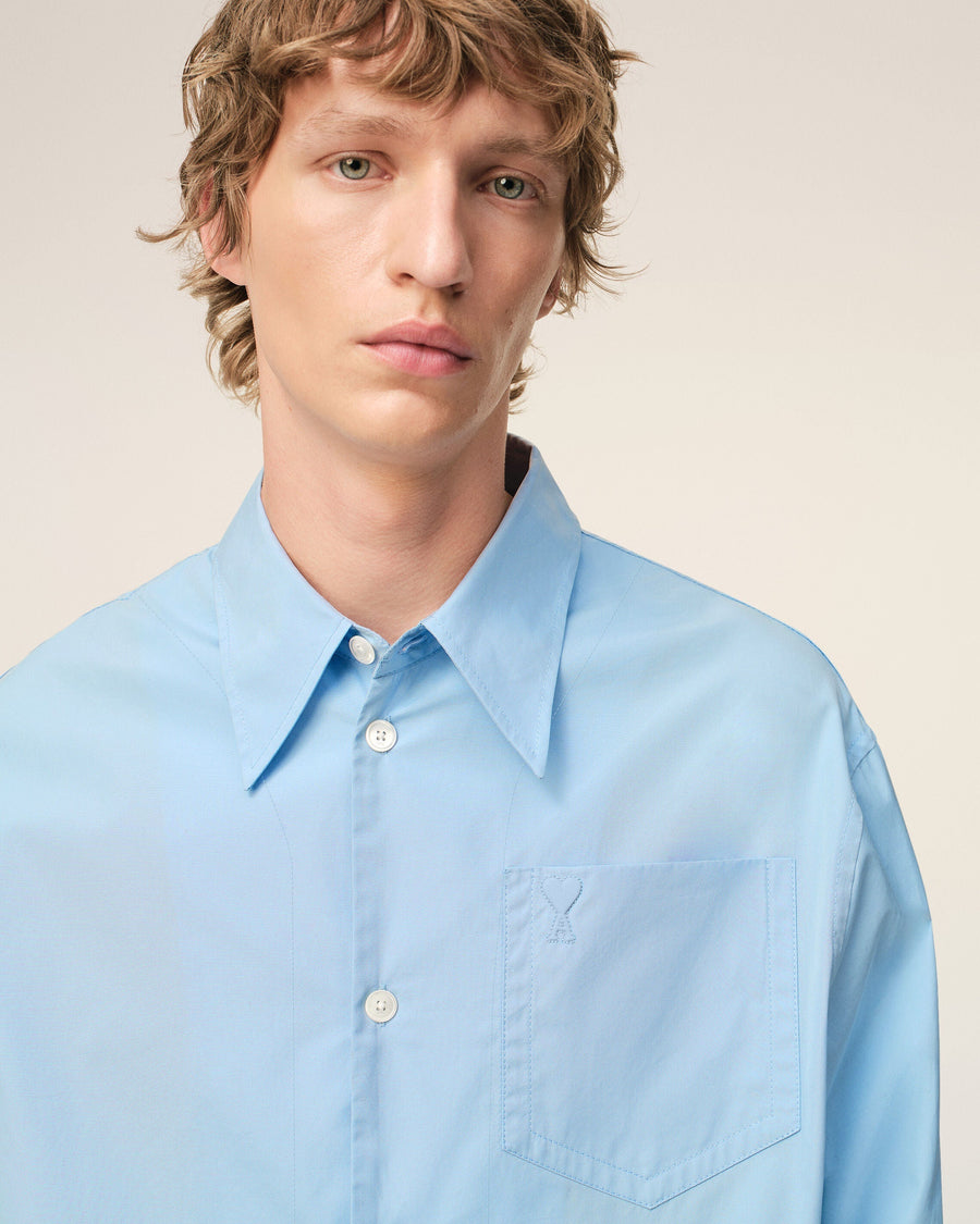Blue Cotton Sharp Collar Ami De Coeur Wide Shirt