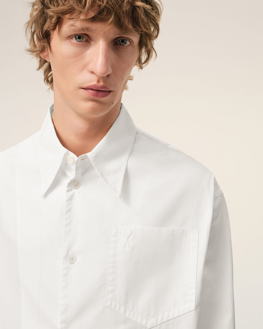 White Cotton Sharp Collar Ami De Coeur Wide Shirt