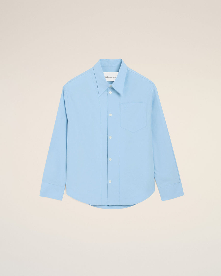 Blue Cotton Sharp Collar Ami De Coeur Wide Shirt