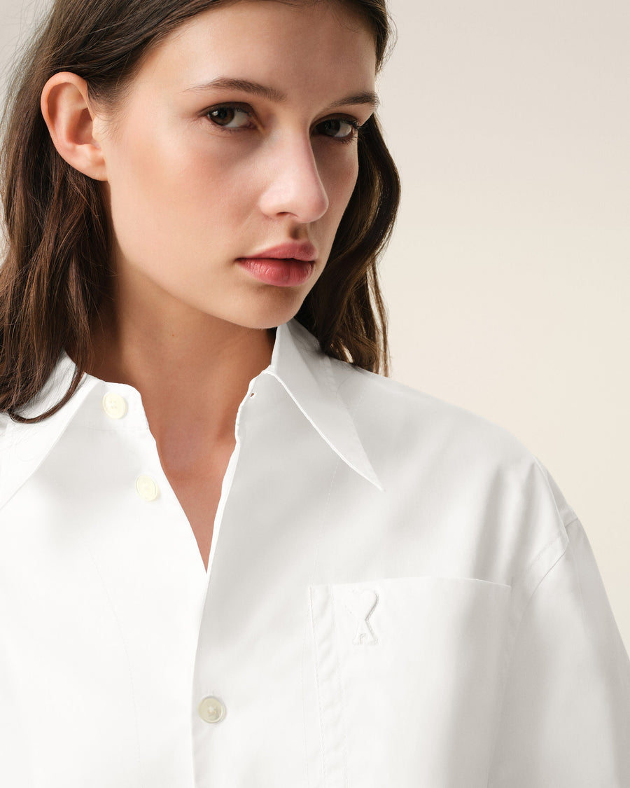 White Cotton Sharp Collar Ami De Coeur Wide Shirt