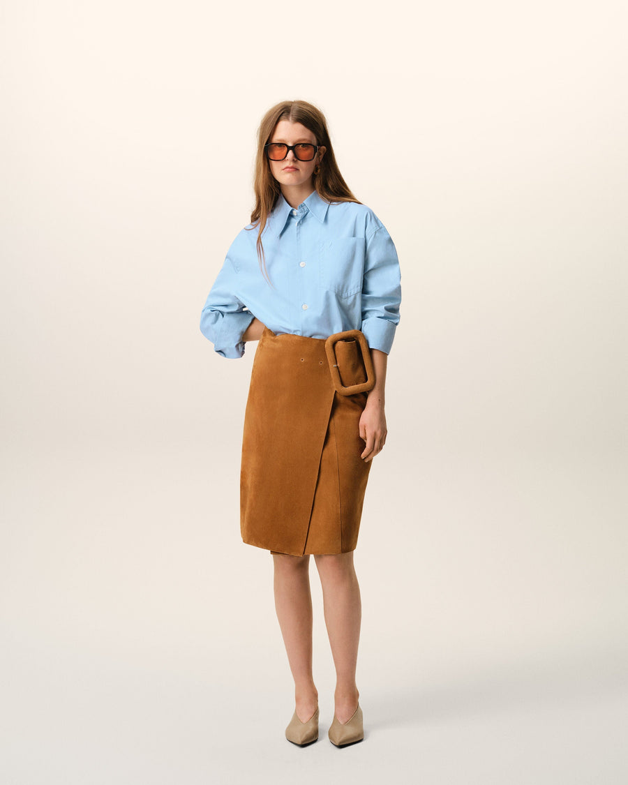 Blue Cotton Sharp Collar Ami De Coeur Wide Shirt