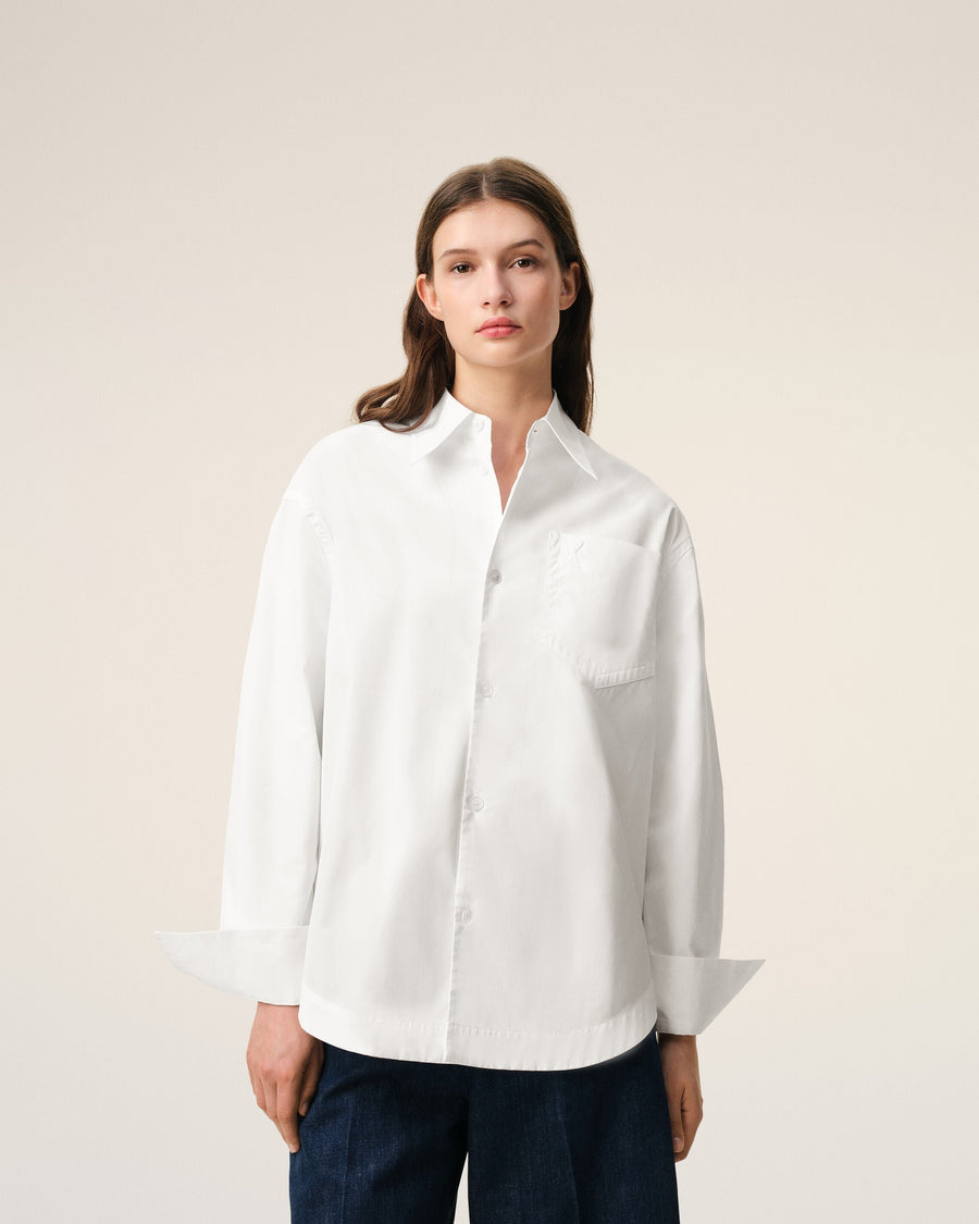 White Cotton Sharp Collar Ami De Coeur Wide Shirt