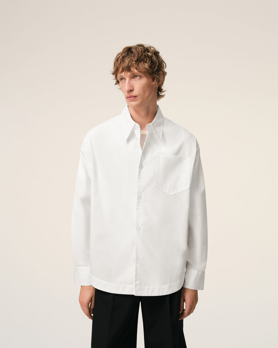 White Cotton Sharp Collar Ami De Coeur Wide Shirt