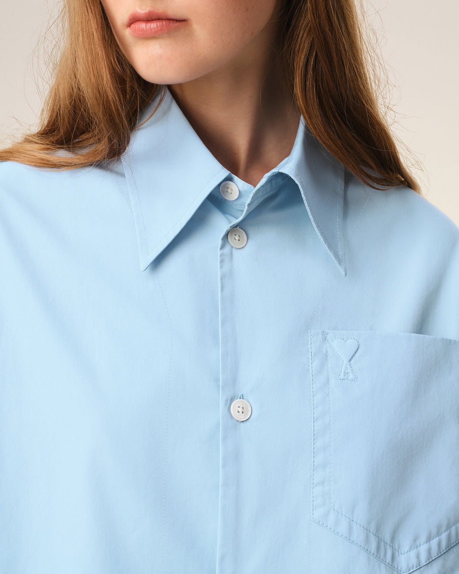 Blue Cotton Sharp Collar Ami De Coeur Wide Shirt