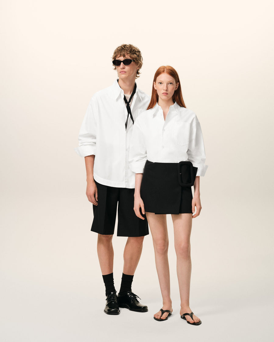 White Cotton Sharp Collar Ami De Coeur Wide Shirt