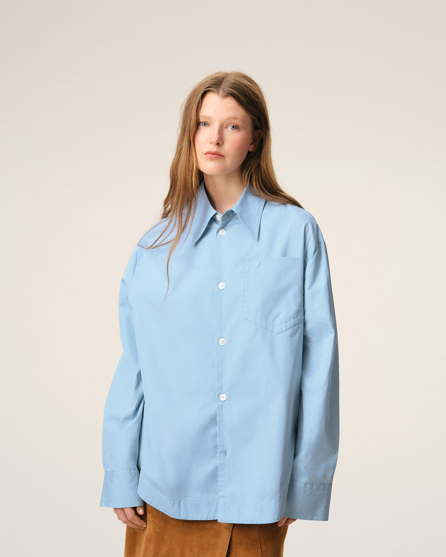 Blue Cotton Sharp Collar Ami De Coeur Wide Shirt