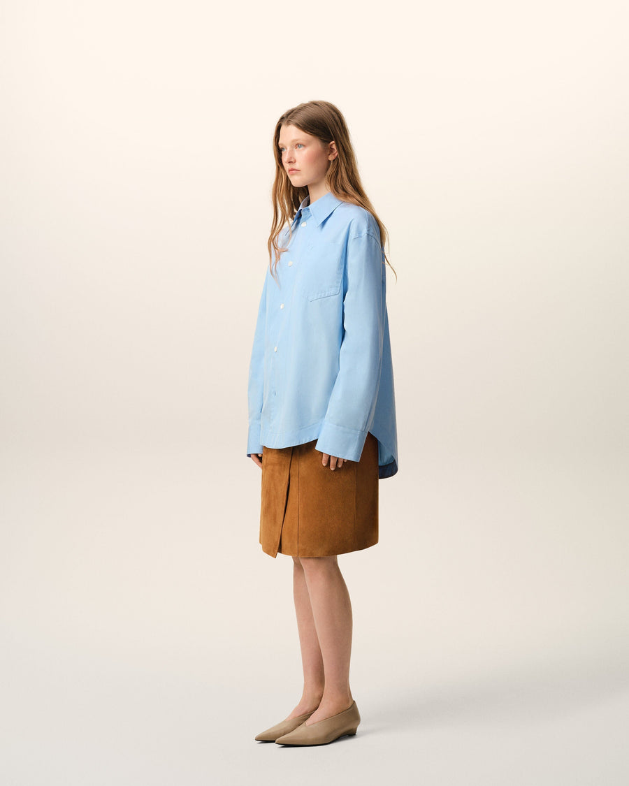 Blue Cotton Sharp Collar Ami De Coeur Wide Shirt
