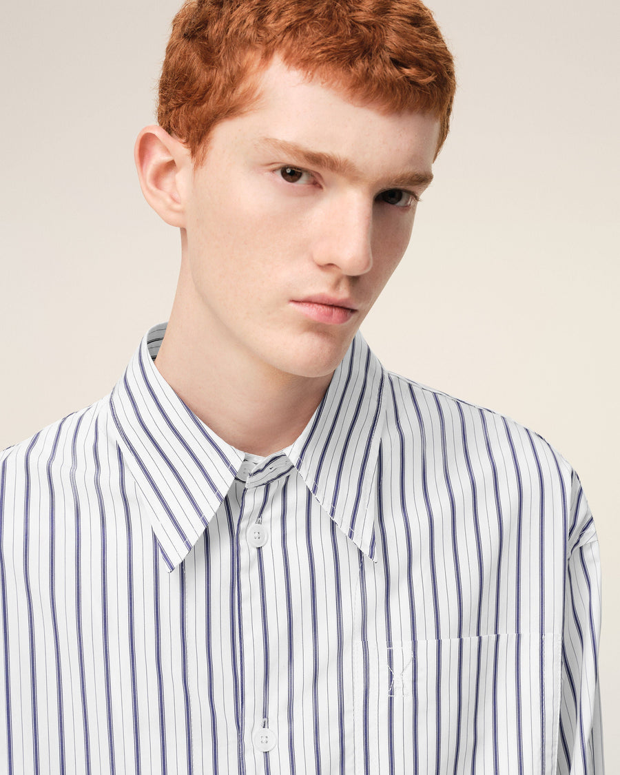 White Striped Cotton Ami De Coeur Wide Shirt