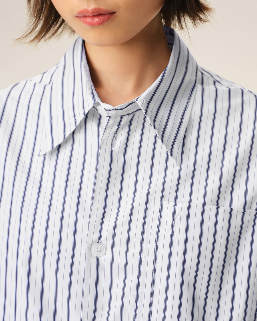 White Striped Cotton Ami De Coeur Wide Shirt