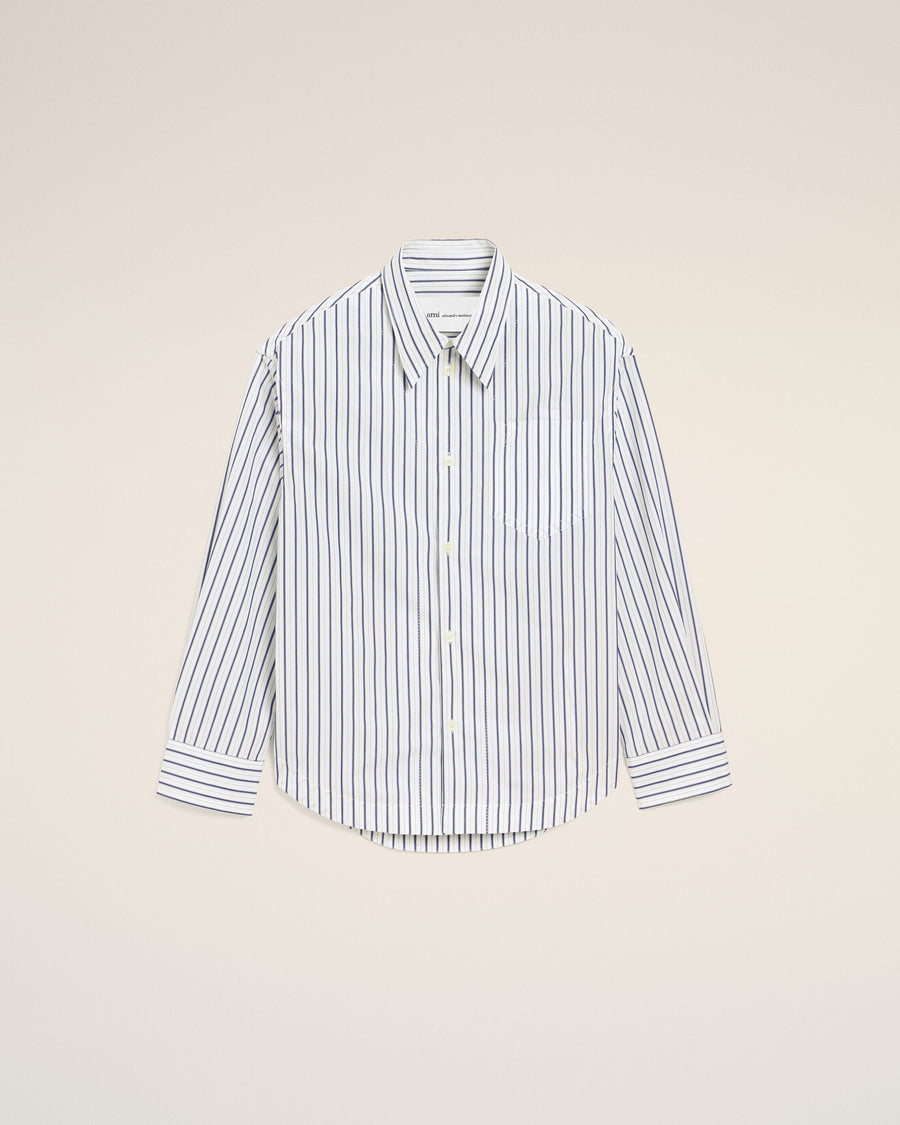 White Striped Cotton Ami De Coeur Wide Shirt