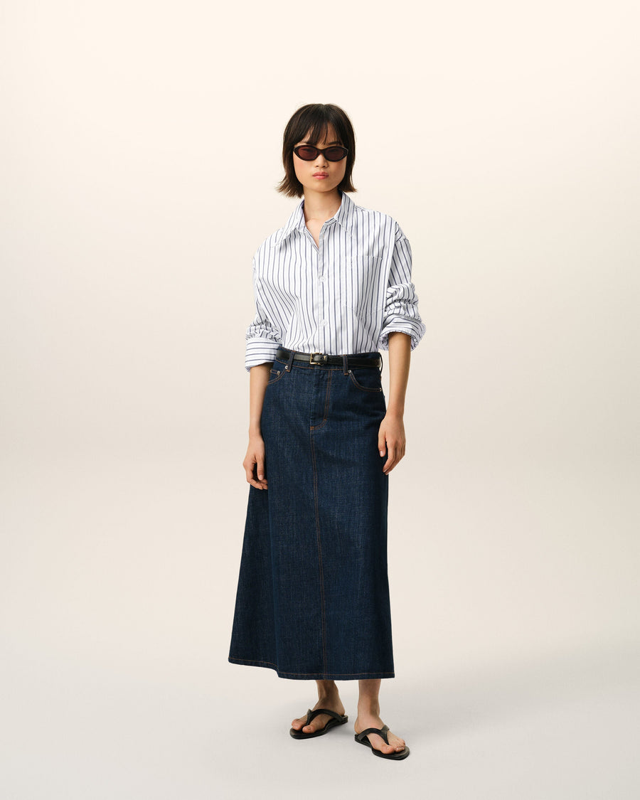 White Striped Cotton Ami De Coeur Wide Shirt