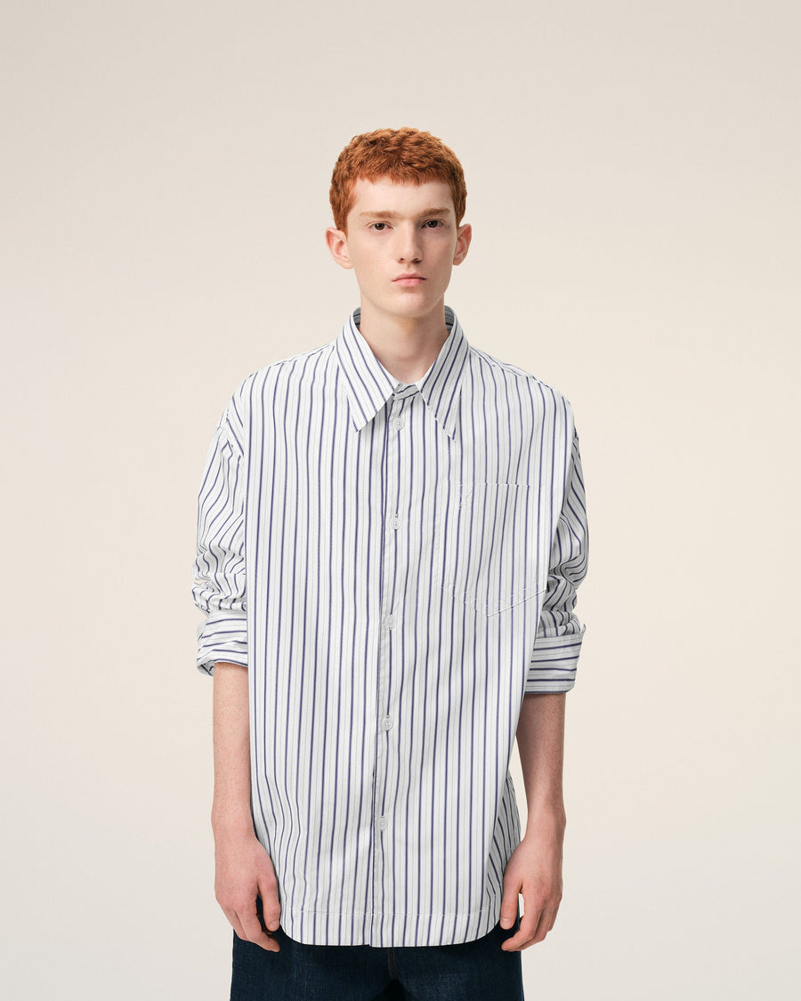 White Striped Cotton Ami De Coeur Wide Shirt