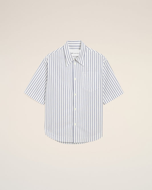 White Striped Cotton Short Sleeve Ami De Coeur Wide Shirt