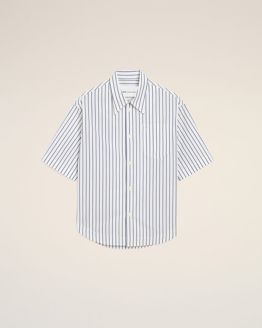 White Striped Cotton Short Sleeve Ami De Coeur Wide Shirt