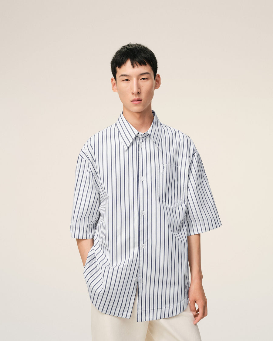 White Striped Cotton Short Sleeve Ami De Coeur Wide Shirt