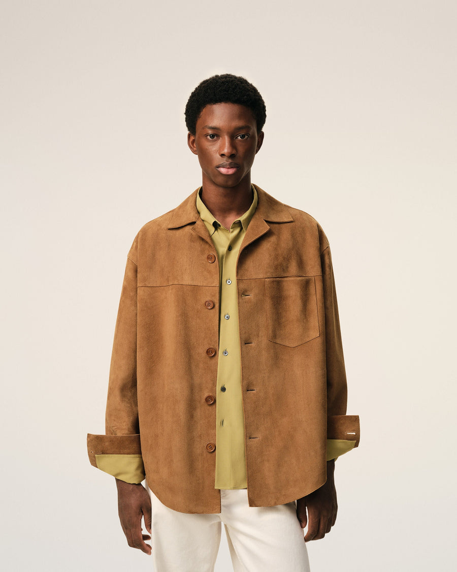 Brown Goat Leather Buttoned Overshirt