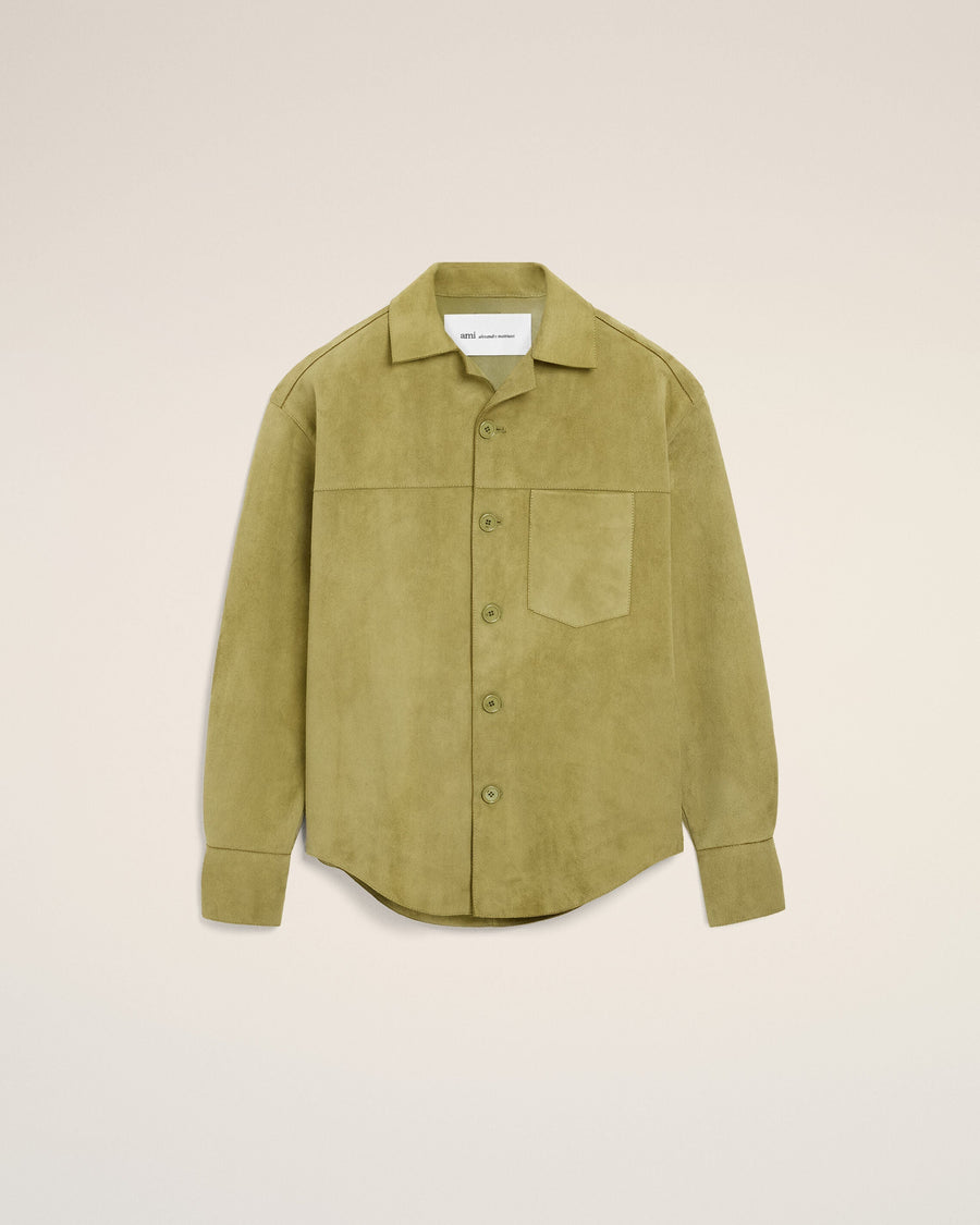Green Goat Leather Buttoned Overshirt