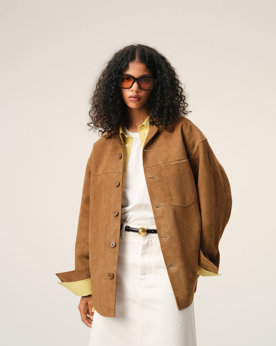 Brown Goat Leather Buttoned Overshirt