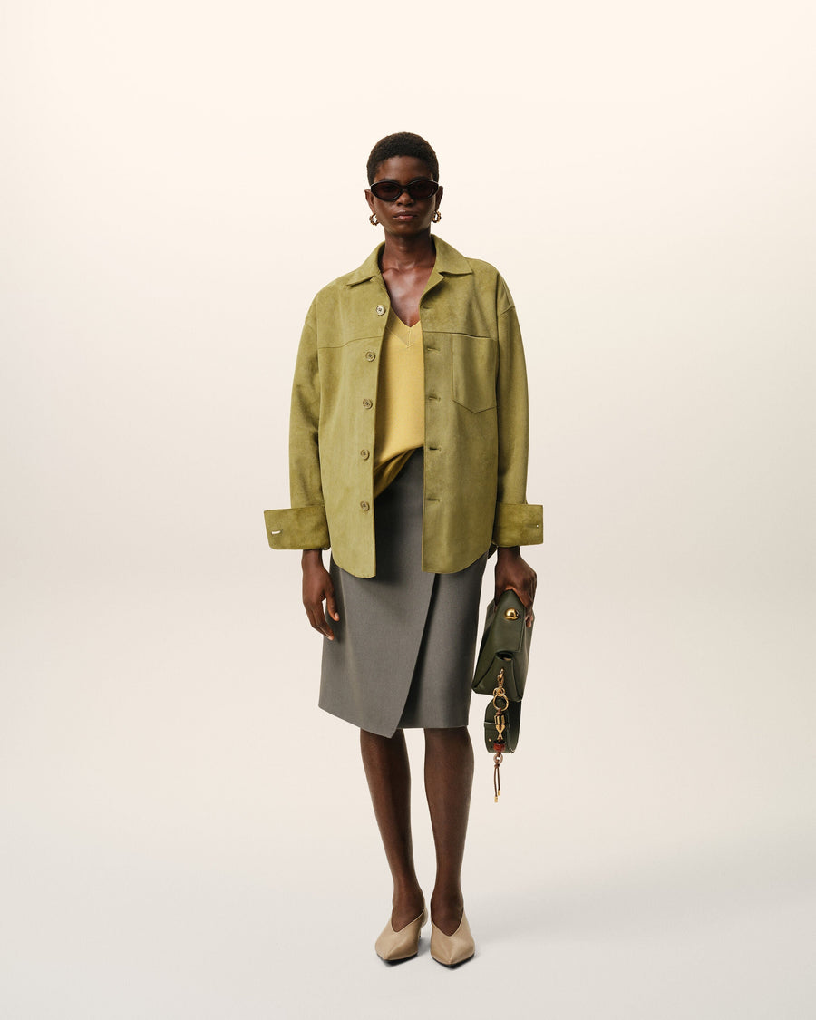 Green Goat Leather Buttoned Overshirt