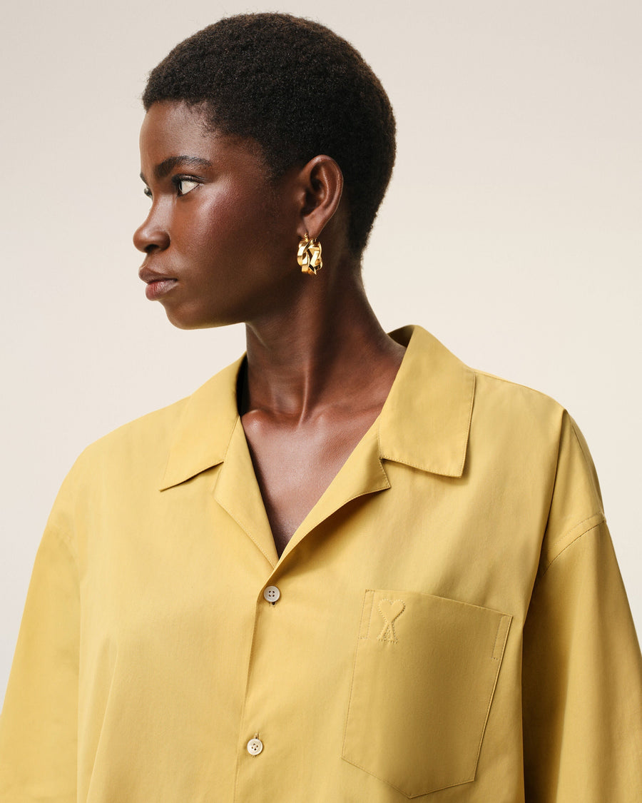 Yellow Cotton Short Sleeve Camp Collar Boxy Shirt