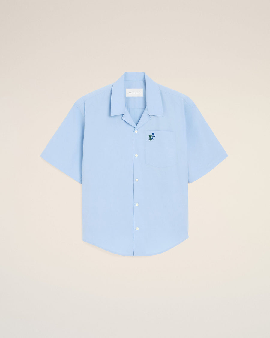 Blue boxy cotton short-sleeve shirt with Ami de Coeur tulip