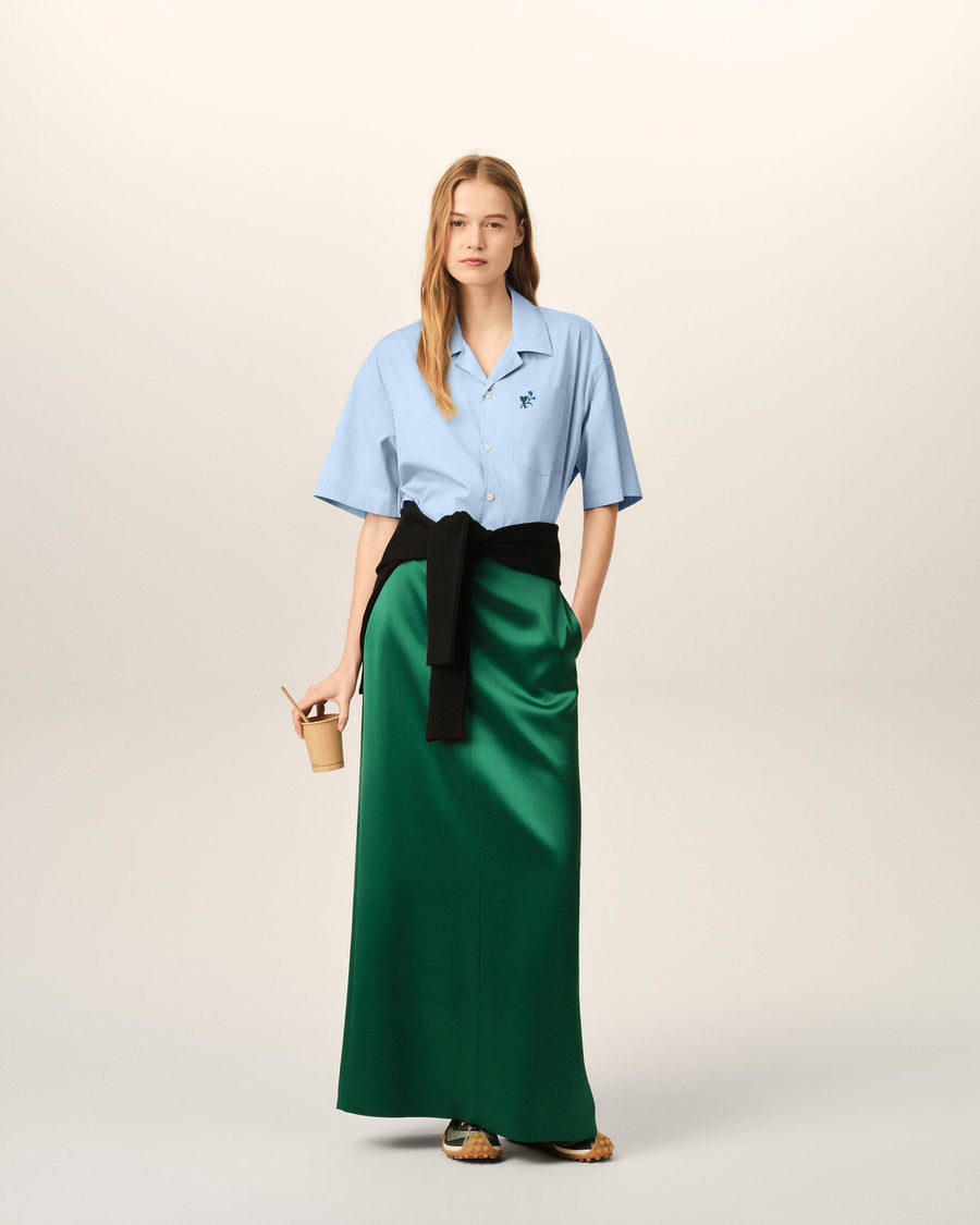 Blue boxy cotton short-sleeve shirt with Ami de Coeur tulip
