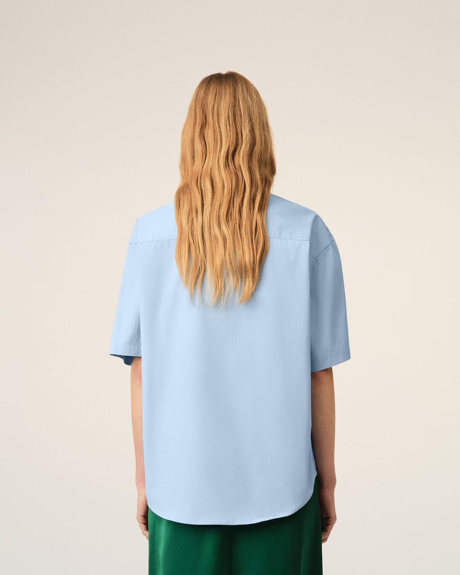 Blue boxy cotton short-sleeve shirt with Ami de Coeur tulip